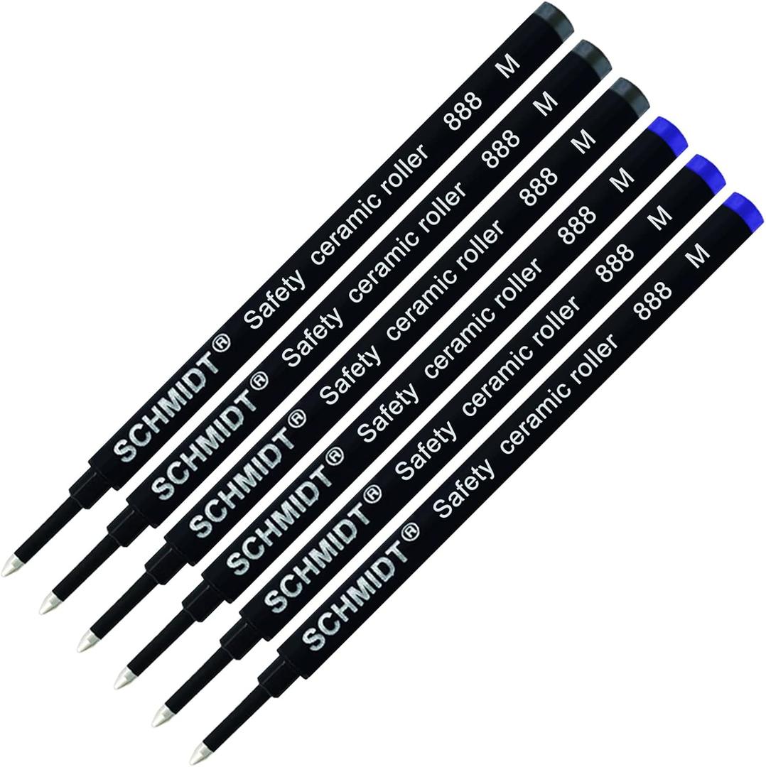 Pack of 6 - Schmidt 888 M Safety Ceramic Rollerball Refill Blue/Black Ink Medium Tip