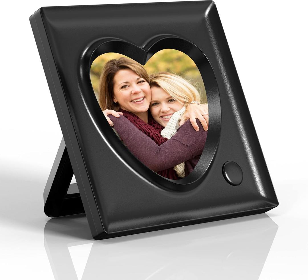 KWANWA Recordable Picture Frame  20-Second Voice Recording, 3.9x3.9 Heart Shape Photo Frame, Personalized Keepsake for Loved Ones, Memorial, Long Distance, Birthday, Christmas, Mother's Day, Wedding  Tabletop Display for Home Office Desk (Black)