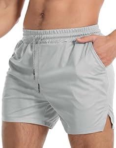 Aolesy Men's Gym Workout Shorts 5 Inch Lightweight Bodybuilding Athletic Shorts Running Training with Zipper Pockets & Towel Loop XXL