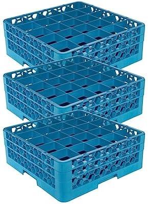 Carlisle FoodService Products OptiClean Plastic 25-Compartment Divided Glass Rack with Extender, Blue, (Pack of 3)