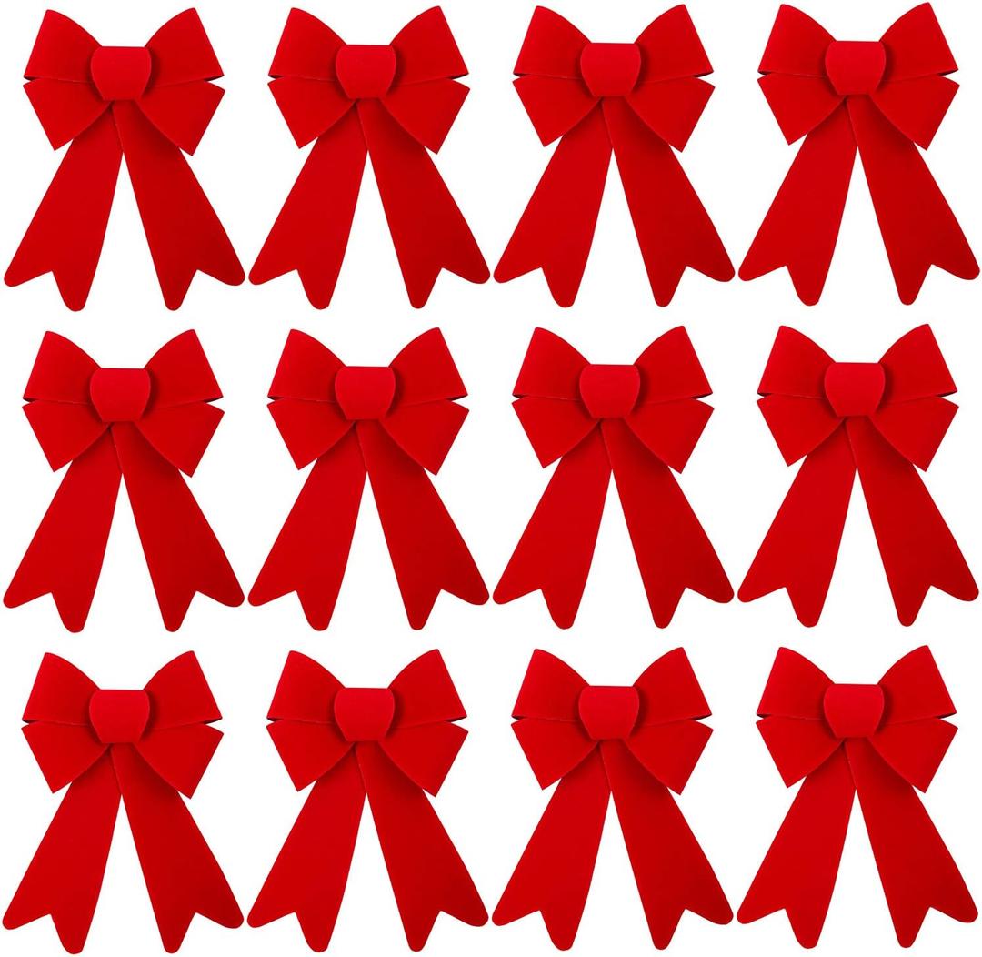 Aneco 12 Pieces Red Christmas Bows for Wreaths 5 x 8 Inches Christmas Bows for Tree Christmas Decoration Bows, Indoor and Outdoor