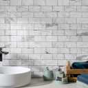 Vamos Tile 100-Piece Glossy Statury White Peel and Stick Backsplash Tile,3''x6'' PVC Subway Tile with Dark Gray Grout, Stick on Backsplash for Kitchen/Bathroom/Fireplace