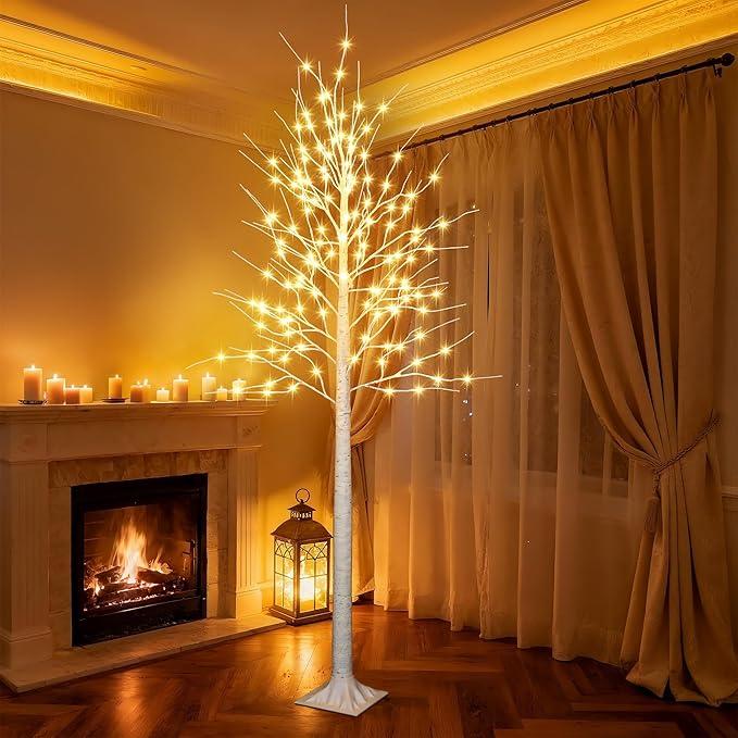 iBaycon 6FT Christmas Birch Tree Lights, Lighted Birch Tree LED Artificial Trees with 8 Modes Timer, Prelit Light Up Trees for Indoor and Outdoor Party Holiday Christmas Decorations
