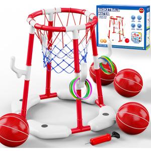 VGY Pool Basketball Hoop 2-in-1 with 4 Balls, 12 Rings & Pump - Floating Water Basketball Set for Swimming Pool Games, Outdoor/Indoor Family Toy Kids Ages 3-12 & Adults