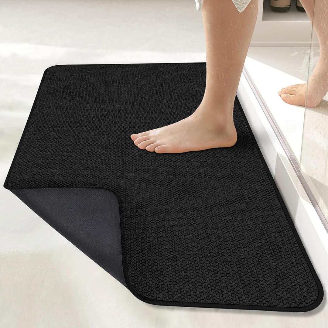 Bosap Bath Mat,Ultra Thin Bathroom Runner Rugs,Large Bath Mats for Bathroom,Quick Dry,Non-Slip,Machine Washable,Low Pile,Bath Rug,Shower Outside,Sink,Home Decor Accessories.Black,2'x3' (24x36inch)