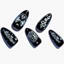 3 x GLAMERMAID Press on Nails Almond,Black Gel False Nails with Design,24 PCS Glue on Nails,Reusable Acrylic Stick on Nails Tips Manicure Set for Women,Primitive Belief