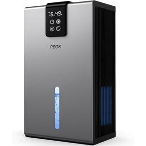PSOS Dehumidifier, Dehumidifiers for Home, 98 OZ Water Tank, (1000 sq.ft) Quiet Dehumidifier for Basement Bathroom Bedroom with Humidity Display, Auto Shut Off, Relaxing 7 Color Ambient Light(Gray)