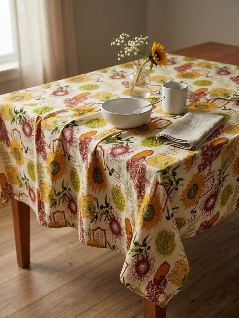 HOMETYGER Cotton Tablecloth 59 x 31 Inch,Rectangular Table Cover for Kitchen Dining Table, Washable Decorative Tablecloth for Everyday Use (Yellow Sunflower)