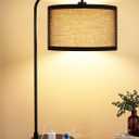 Innqoo Black Tall Table Lamp with USB Port and Outlet, Dimmable Nightstand Bedside Lamps with Linen Lampshade, Desk Lamp for Bedroom, Living Room, Guest Room, Home Office, LED Bulb Included