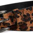 Leopard Print Belt for Women with Glossy Black Buckle, Faux Leather Skinny Waist Belt for Jeans Dress (Brown)
