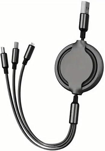 GLOGO 3 in 1 Retractable Charging Cable [3A,3FT] Multi USB Cable Fast Charger Cord for Phone, Samsung, iPad, Tablets, Switch and More (Black)