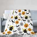 Halloween Blanket for Women Men, Witch's Hat Cat and Pumpkins Bats Blanket for Couch Bed Living Room, Halloween Decor Gifts for Spooky Season, 60"X50"