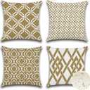 2 x OTOSTAR Set of 4 Waterproof Throw Pillow Covers 16x16 Inch Farmhouse Geometric Square Pillow Cases for Couch Patio Furniture Balcony Garden Outdoor DecorationGeometry40-Khaki