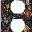 Vintage Colorful Flower Boho Floral Rustic Dark Leaves Single Duplex Wall Plate Covers Light Switch Cover 1 Gang Outlet Plate Decorative Switchplate Covers Electrical Faceplate for Farmhouse Bedroom