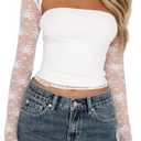 JOKELAMB Women Lace Bolero Shrug See Through Floral Cardigan Sheer Mesh Cropped Y2K Going Out Tops Size M