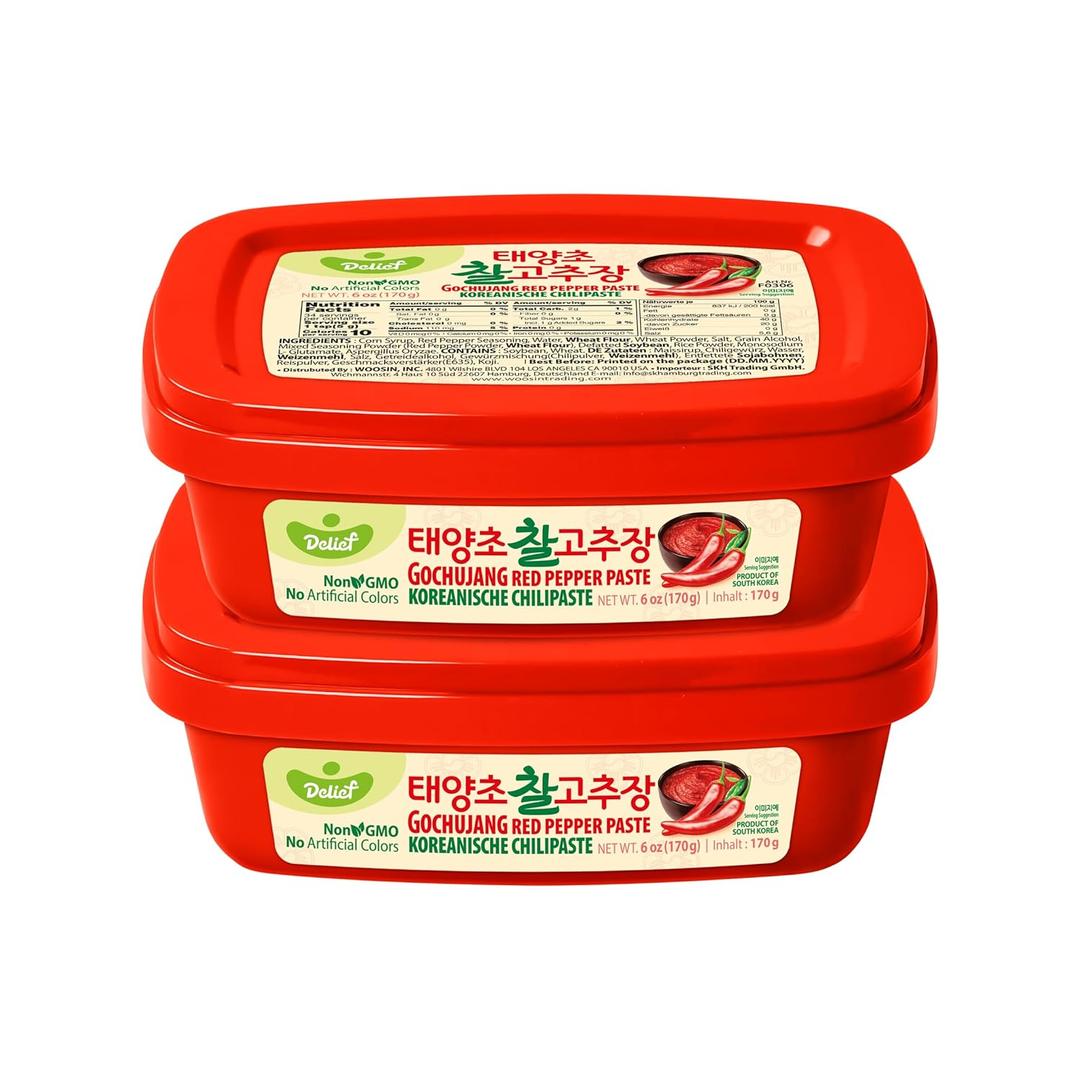DELIEF Gochujang Korean Red Chili Pepper Paste (6.00oz / 170g) 2 Pack  Sweet and Savory Sauce, Traditional Fermented Condiment, Non-GMO, No Artificial Color, Made in Korea