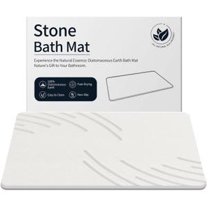 Stone Bath Mat Diatomaceous Earth Shower Mat Super Absorbent Non-Slip Diatomite Stone Bath Mats for Bathroom Floor Quick-Drying Natural Easy to Clean24 * 16'' (White-feather)