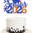 2 x Senior 2026 Graduation Decoration Cake Topper Glitter Grad Sticks Congratulations Ideas Blue Orange