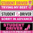 5pcs Student Driver Magnet, Cute Pink Student New Driver Magnetic Car Magnet Please Be Nice Trying My Best Decal Reflective Bumper Sticker Rookie Safety Novice Beginner Warning Sign for Car Learner