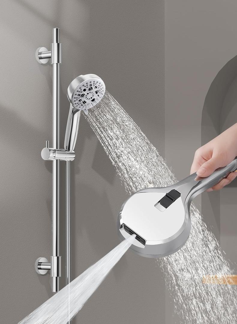 KES 30-Inch Shower Slide Bar with High Pressure 9 Functions Adjustable Handheld Shower Head & 59-Inch Hose, Built-in Power Wash to Clean Tub Tile & Pet, Wall Mount Polished Finish 18/8 Stainless Steel