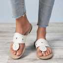 katliu Women's Flat Sandals Wide Band Flip Flops Dressy Thong Sandals, Size 7 1/2 (White)