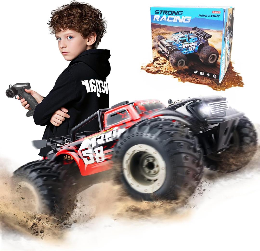 BEZGAR Remote Control Monster Truck, 1:18 Scale All Terrain RC Truck, 2WD 20Km/h Monster Truck Toys with Light, RC Crawler for Adults, Remote Control Car for Boys