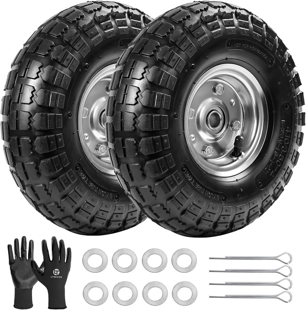 10" Heavy-Duty Replacement Tires, 4.10/3.50-4" for Gorilla Carts,Hand Trucks,Generators,Lawn Mowers & Garden Wagons - Double Sealed Bearings, 5/8" Axle Bore Hole - Pneumatic Air Tires (2 Pack), 2pcs