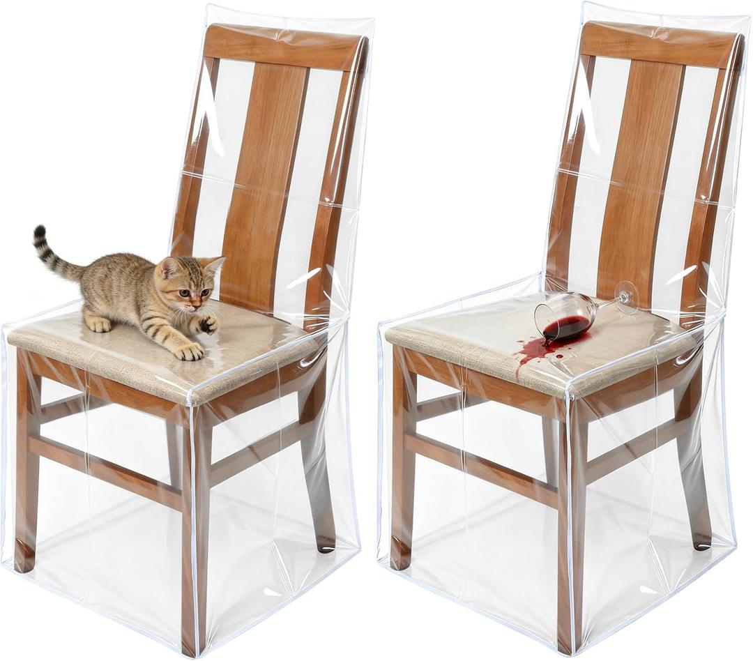 Zipcase 2 Packs Clear All Cover in Plastic Dinning Chair Covers - Heavy-Duty PVC Chair Protectors, 22" D x 19" W x 19.5" H x 40" H, Keep Your Dinning Chair Away from Water Dust Paws and Claws