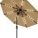 Garvee patio Umbrella with Solar Lights, Outdoor Table Umbrella with 8 Durable Ribs, Tilt & Crank Mechanism, Waterproof & UV Protection for Garden, Backyard, Poolside,
