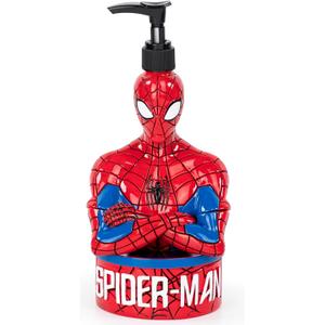 Jay Franco Marvel Spiderman Soap Dispenser - Red & Blue Superhero Kids Bathroom Accessory - Resin Lotion Pump