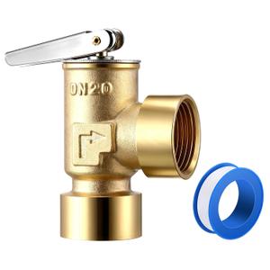 30 PSI Pressure Relief Valve, Boiler Relief Valve with 3/4" Female NPT x 3/4" Female NPT, PTFE Thread Seal Tape, Brass, for Hot Water and Cold Water Systems