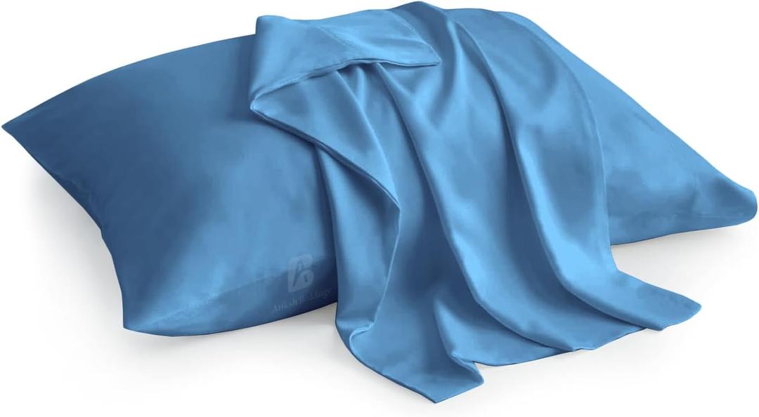 Atiksh Beddings Pack of 2 Toddler Travel Pillow Cases 100% Soft Egyptian Cotton, 600 Thread Count with Zipper Closure for Small Travel Pillowcase 14x20 inch, Medium Blue