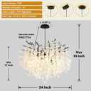 24-Inch Black Tree Branch Chandelier, 8-Light Modern Coastal Chandelier, Round Crystal Dining Room Light Fixtures for Foyer Entryway Stairwell, Bathroom Chandeliers Over Tub, E12