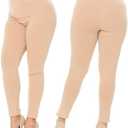 Made in The USA - High Waisted Solid Basic Leg Smoothing Cotton Plus Size Leggings, 3X
