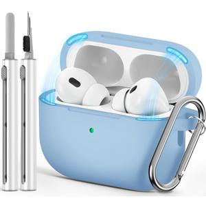 Ljusmicker for AirPod Pro Case Cover with Cleaner Kit,Soft Silicone Protective Case for Apple AirPods Pro 2nd/1st Generation for Women Men,AirPod Pro Case with Magnetic Lid Lock & Keychain-Pure Blue