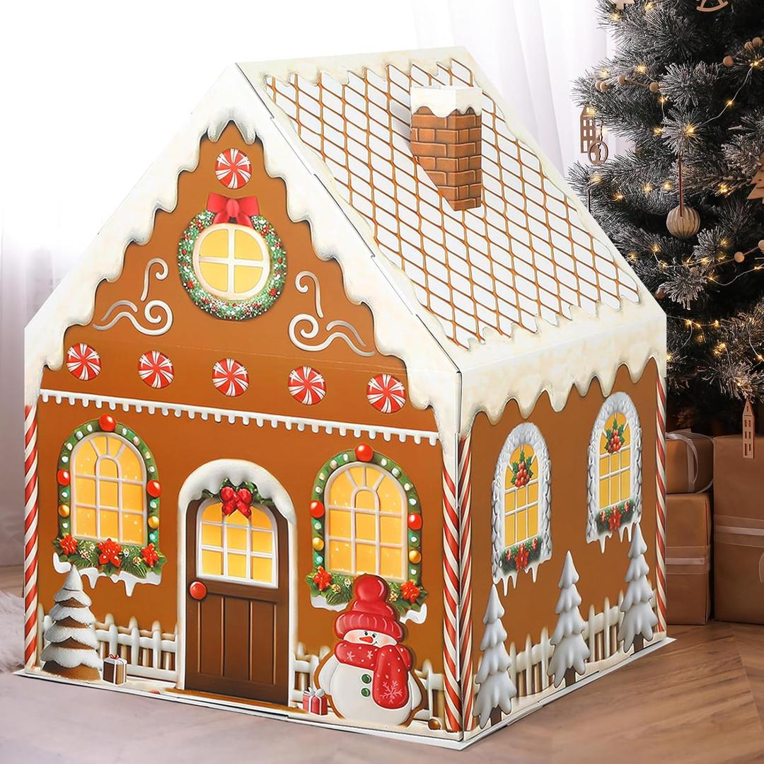 Giant Cardboard Gingerbread House Stand up Christmas Gingerbread Playhouse Holiday Sweets House Decor Cardboard Craft Activity for Xmas Families 40.5 x 32 x 26.5