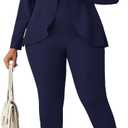 Aro Lora Womens Plus Size 2 Piece Outfits Pantsuits Long Sleeve Ruffle Irregular Hem Open Front Blazer Pant Set 3X-Large, Navy Blue