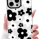 NITITOP Compatible with iPhone 15 Pro Max Case Cute Clear for Women Girls Black Flower Floral Pattern Ultra Slim with Bumper Protector Soft TPU Anti-Yellow Protective Phone Cover - Black