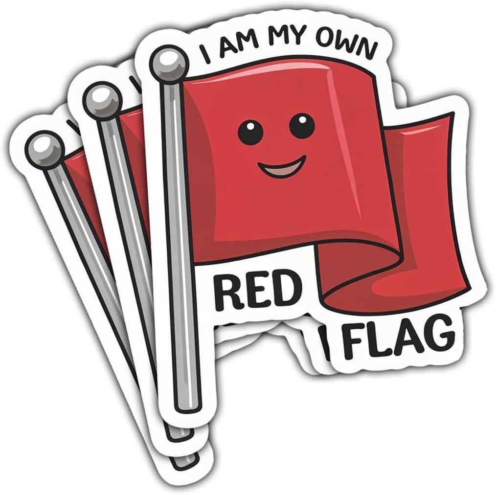 2 x 3Pcs I am My Own Red Flag Sticker Cute True Crime Gift My Favorite Murder Red Flag Vinyl Sticker Renegade Hilarious Stickers I'm The Flags Decal for Laptop Water Bottle Toolbox Phone Car 3"x3"
