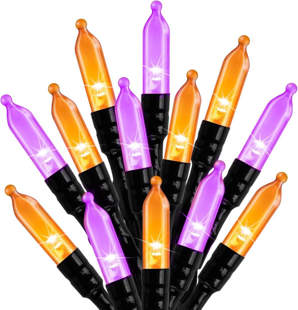 Christmas Lights Outdoor, 33FT 100 LED Mini Orange Purple Lights Plug in with 8 Modes for Outdoor Indoor Christmas Tree Lights Party Holiday Commercial Decorations, Waterproof & Connectable, 2 Pack 
