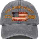 250 Anniversary USA Hat - 250 Years American 1776-2026 Commemorative Retro Washed Patriotic Baseball Cap, Adjustable Vintage Cotton Hats Grey (Gray)