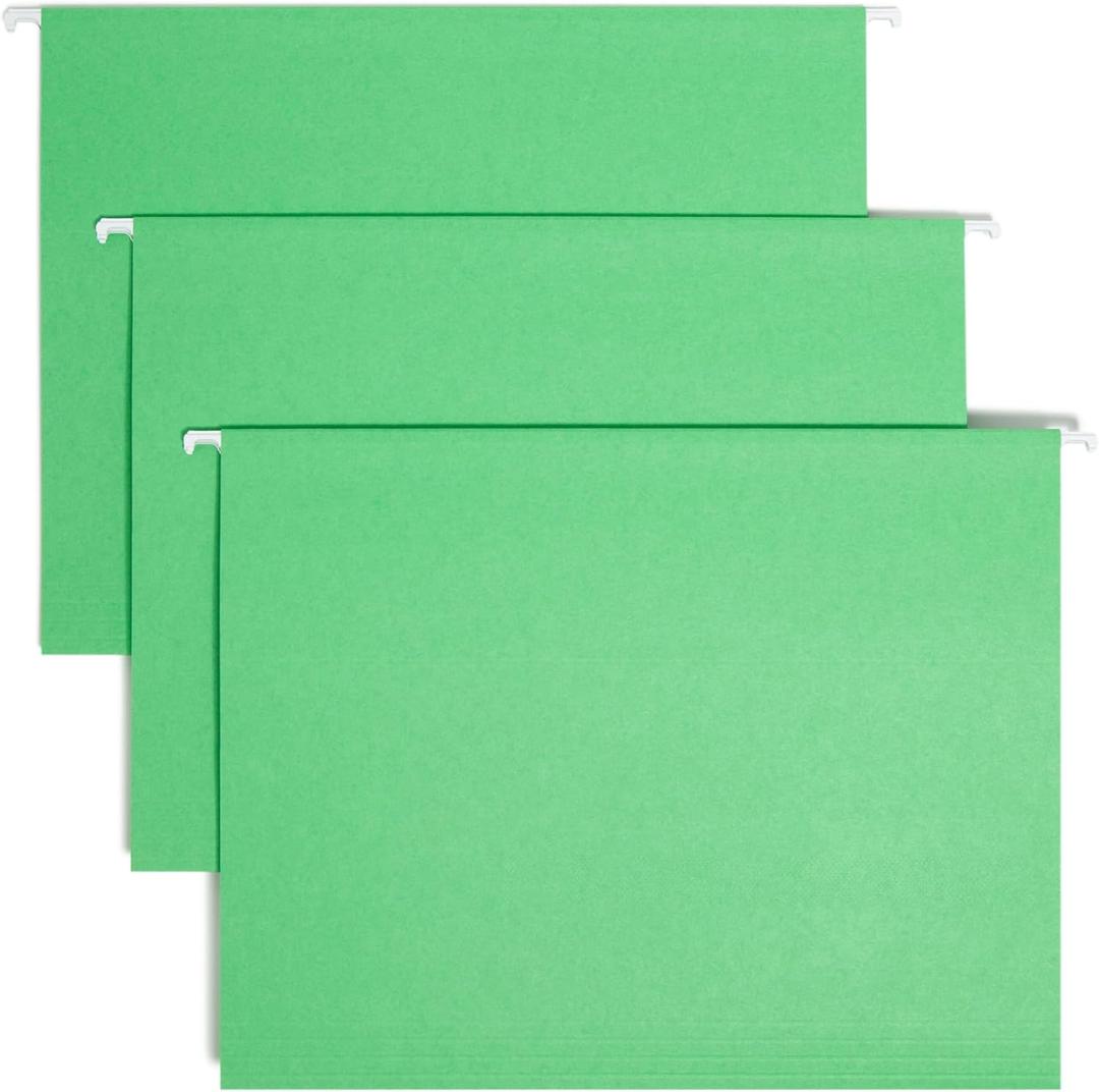 Smead Standard Hanging File Folders, 25 Count, Green, 1/5-Cut Adjustable Tabs, Letter Size (64061)