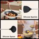2 x FJNATINH Silicone Wok Spatula and Ladle Set - Stainless Steel Wok Tools, Wok Utensil,Non Stick Heat-Resistant Cooking Utensils BPA Free Kitchen Utensils Cookware (Black Stainless Steel-2PCS)