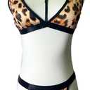 Women's Two Piece Love Loop Lingerie Leopard Print Cheeky Bikini Sets Sexy Halter Ring Triangle String (Black, L)