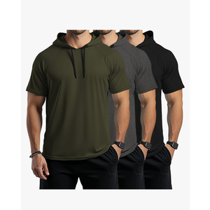 Ficerd 3 Pack Big and Tall Men's Hoodie Short Sleeve Workout T Shirts Casual Running Athletic Pullover Sweatshirt, 3XL