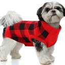 PUMYPOREITY Classic Plaid Dog Sweater with Leash Hole, Warm Stretchy Knitwear for Small Medium Dog, Soft Jacquard Knit Pullover with Elastic High Collar for Spring Fall Winter Christmas Cold Weather (Large, Red/Black)