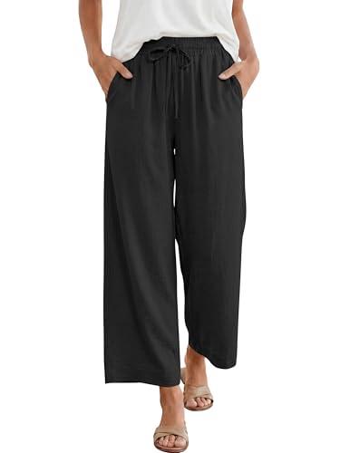 ANRABESS Women Wide Leg Capri Pants Summer Palazzo High Waisted Casual Loose Lounge Flowy Cropped Beach Trousers Work Outfits Black, Small