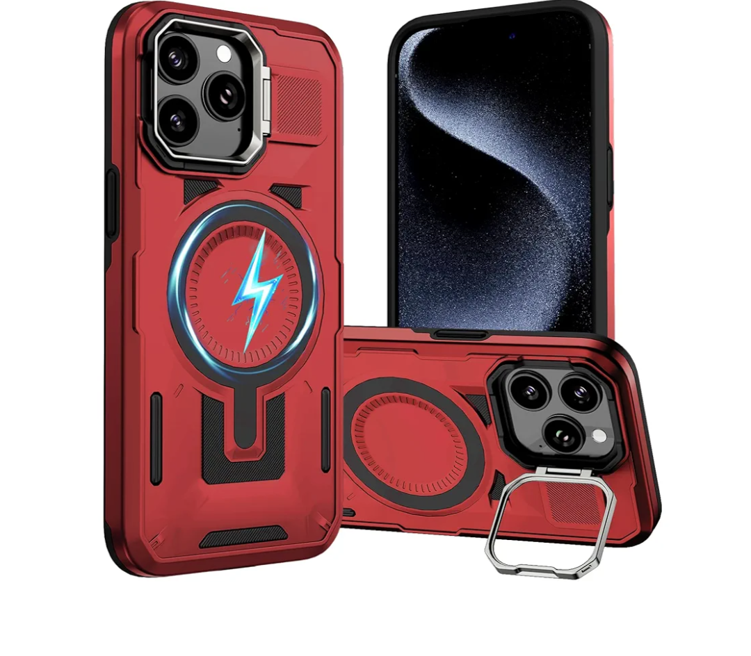 for iPhone 16 Pro Case Compatible with MagSafe, Built-in Camera Ring Stand, 23 FT Military-Grade Drop Protection Magnetic Cover for iPhone 16 Pro 6.3'', Red