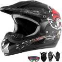 Youth Kids Dirt Bike Motocross Helmet (Goggles Gloves Face Mask) 4PCS Set, DOT Approved Full Face Motorcycle Helmets,ATV BMX MX Mountain Bike Off Road Kid Helmet (Black SkullM) (Medium)