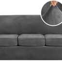 H.VERSAILTEX 4 Pieces Thick Velvet Sofa Covers Couch Covers for 3 Cushion Couch Sofa High Stretch Slipcovers Furniture Protector Form Fit Luxury Couch Cover for Dogs Width Up to 90 Inch(Sofa,Grey)